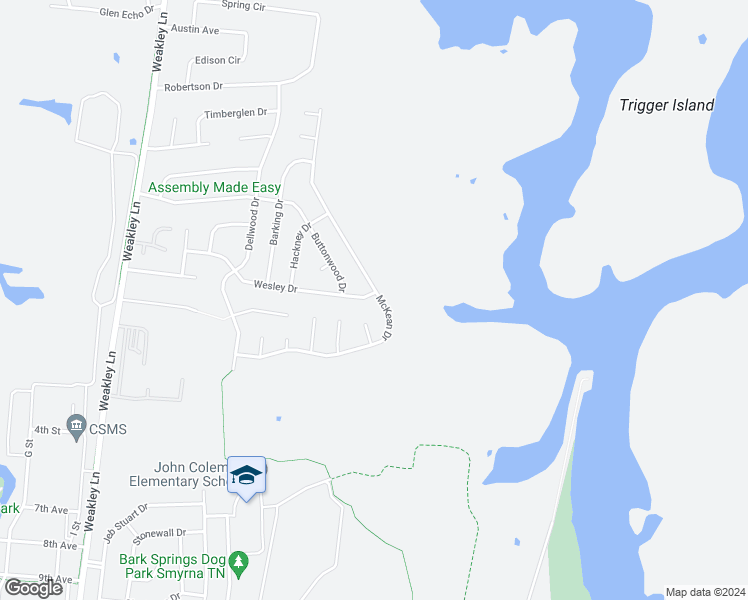 map of restaurants, bars, coffee shops, grocery stores, and more near 671 McKean Drive in Smyrna