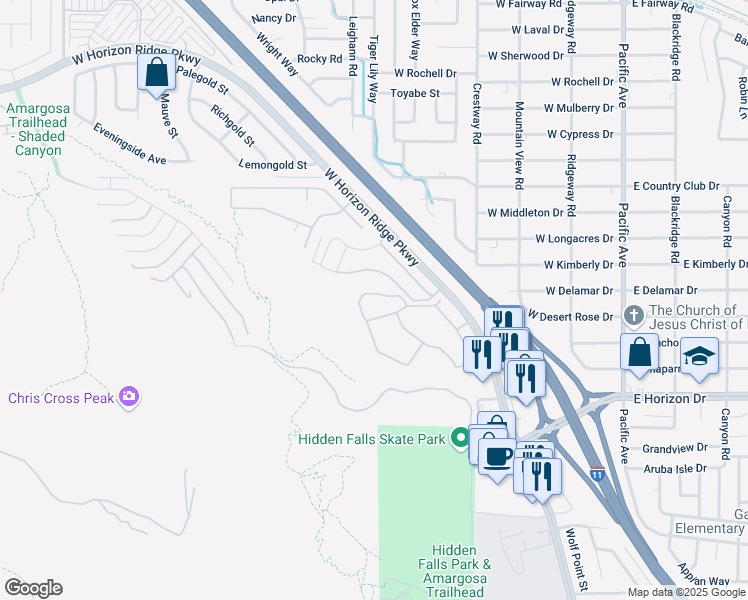 map of restaurants, bars, coffee shops, grocery stores, and more near 231 West Horizon Ridge Parkway in Henderson
