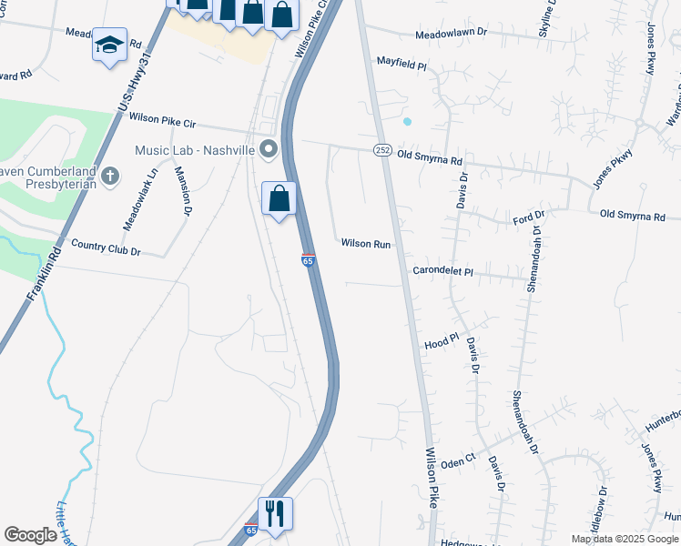 map of restaurants, bars, coffee shops, grocery stores, and more near 523 Wilson Run in Brentwood