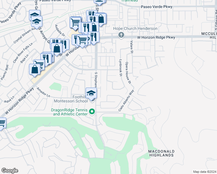 map of restaurants, bars, coffee shops, grocery stores, and more near 246 Buena Adventura Lane in Henderson