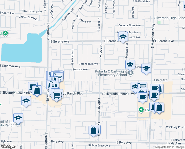map of restaurants, bars, coffee shops, grocery stores, and more near 9562 South Collins Leap Court in Las Vegas