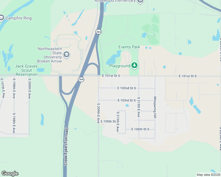 map of restaurants, bars, coffee shops, grocery stores, and more near 21145 East 102nd Street South in Broken Arrow