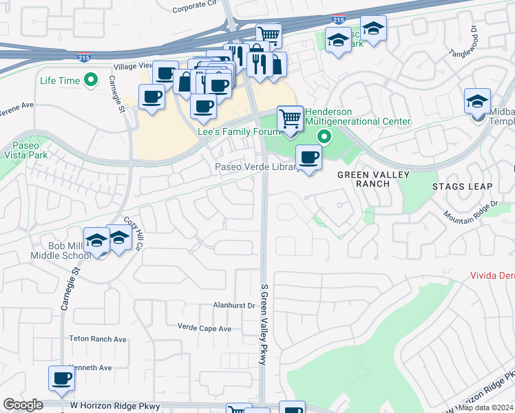 map of restaurants, bars, coffee shops, grocery stores, and more near 300 Fancrest Street in Henderson