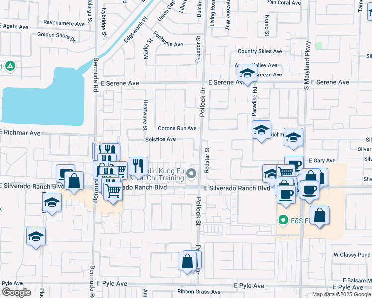 map of restaurants, bars, coffee shops, grocery stores, and more near 9562 South Collins Leap Court in Las Vegas