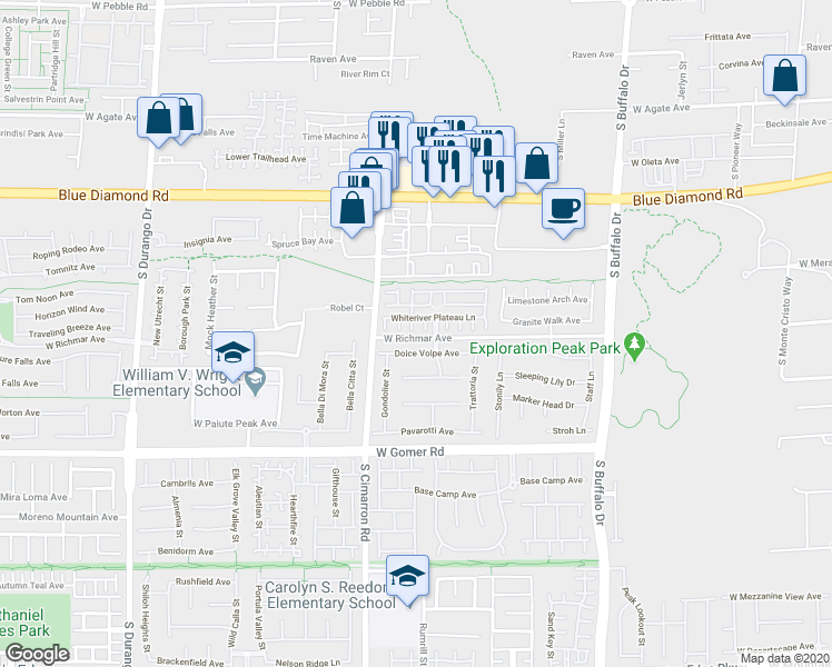 map of restaurants, bars, coffee shops, grocery stores, and more near 9494 Stillwater Bend Lane in Las Vegas