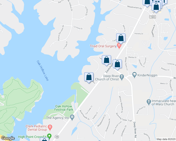 map of restaurants, bars, coffee shops, grocery stores, and more near 1937 Eastchester Drive in High Point