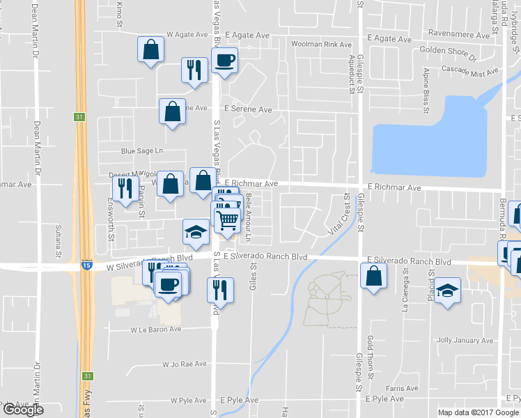 map of restaurants, bars, coffee shops, grocery stores, and more near 61 Belle Point Avenue in Las Vegas