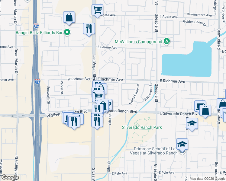 map of restaurants, bars, coffee shops, grocery stores, and more near 61 Belle Point Avenue in Las Vegas