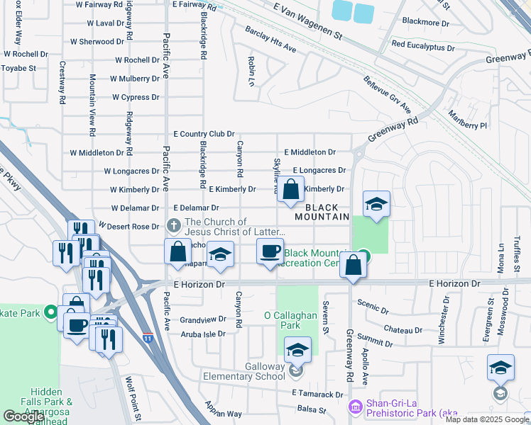 map of restaurants, bars, coffee shops, grocery stores, and more near 260 East Delamar Drive in Henderson