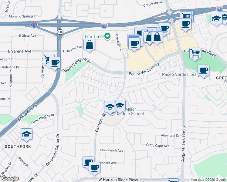 map of restaurants, bars, coffee shops, grocery stores, and more near 2451 Wholesome Terrace in Henderson
