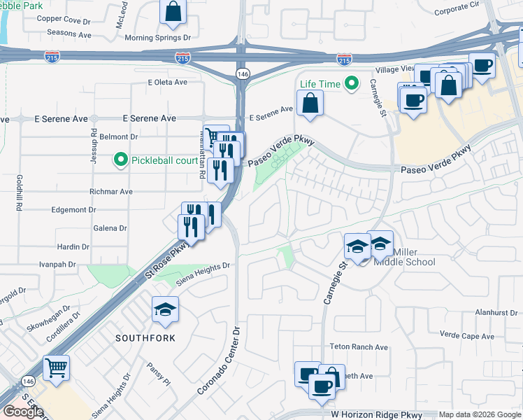 map of restaurants, bars, coffee shops, grocery stores, and more near 268 Fair Play Street in Henderson