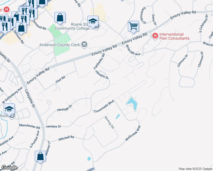 map of restaurants, bars, coffee shops, grocery stores, and more near 101 Hanover Place in Oak Ridge
