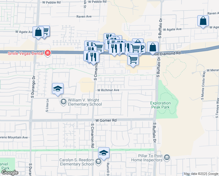 map of restaurants, bars, coffee shops, grocery stores, and more near 9490 Swiftwater Court in Las Vegas