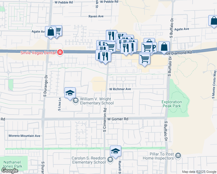 map of restaurants, bars, coffee shops, grocery stores, and more near 8198 Whiteriver Plateau Lane in Las Vegas