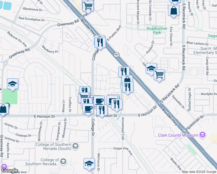 map of restaurants, bars, coffee shops, grocery stores, and more near 743 Heritage Vista Avenue in Henderson