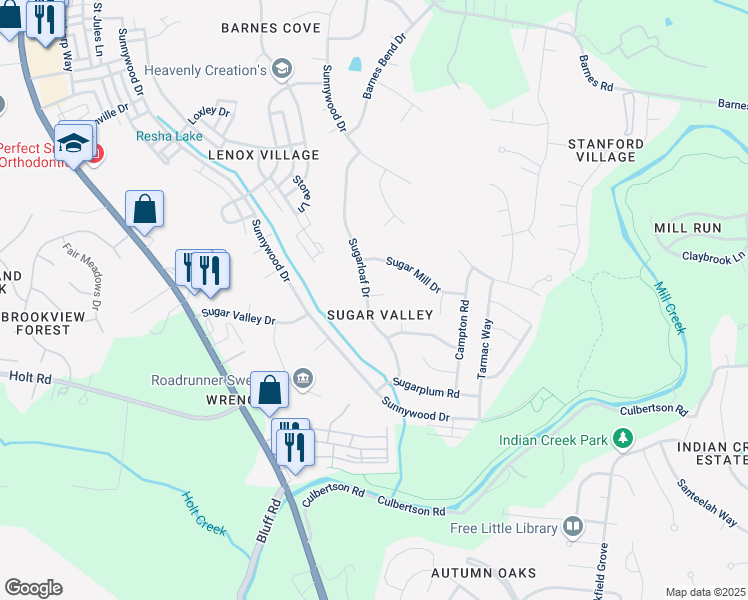 map of restaurants, bars, coffee shops, grocery stores, and more near 7275 Sugarloaf Drive in Nashville