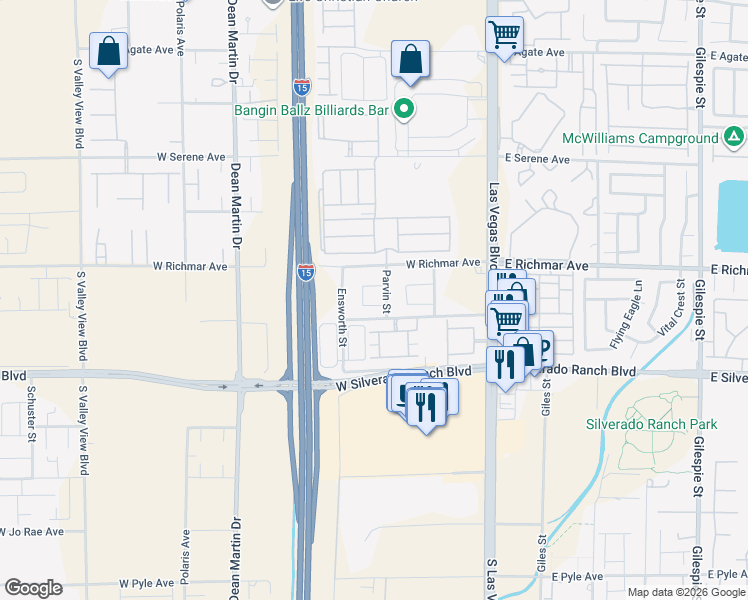 map of restaurants, bars, coffee shops, grocery stores, and more near 2656 Pan Pacific Road in Las Vegas