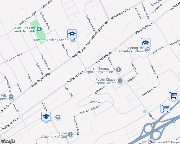 map of restaurants, bars, coffee shops, grocery stores, and more near 4020 Buffat Mill Road in Knoxville