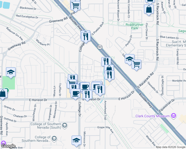 map of restaurants, bars, coffee shops, grocery stores, and more near 743 Heritage Vista Avenue in Henderson