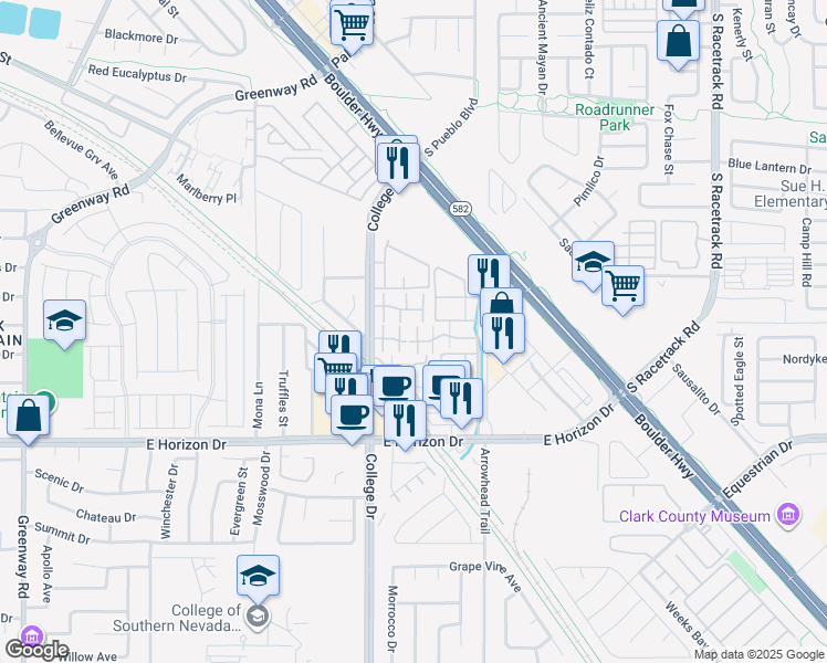 map of restaurants, bars, coffee shops, grocery stores, and more near 725 Heritage Vista Avenue in Henderson