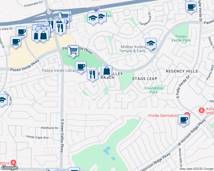 map of restaurants, bars, coffee shops, grocery stores, and more near 2056 Smoketree Village Circle in Henderson