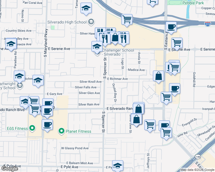 map of restaurants, bars, coffee shops, grocery stores, and more near 9519 Orchid Bay Drive in Las Vegas