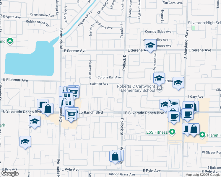 map of restaurants, bars, coffee shops, grocery stores, and more near 9523 South Collins Leap Court in Las Vegas