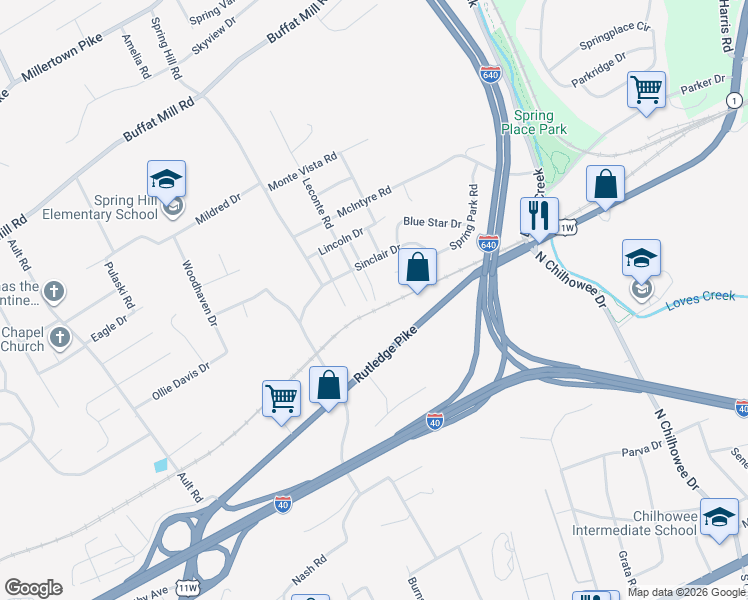map of restaurants, bars, coffee shops, grocery stores, and more near 1016 Leconte Road in Knoxville
