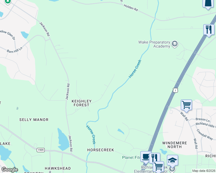 map of restaurants, bars, coffee shops, grocery stores, and more near in Wake Forest