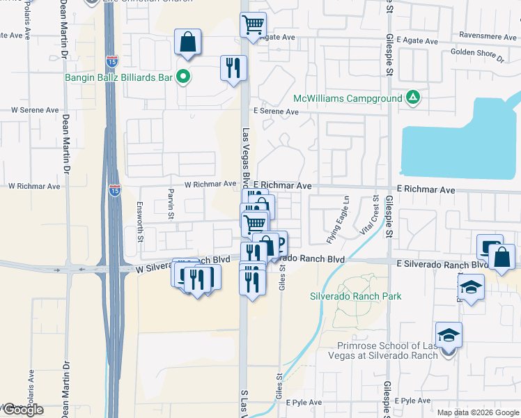 map of restaurants, bars, coffee shops, grocery stores, and more near 9572 Belle Rich Street in Las Vegas