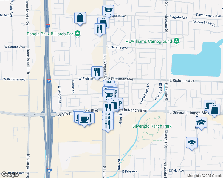 map of restaurants, bars, coffee shops, grocery stores, and more near 9572 Belle Rich Street in Las Vegas