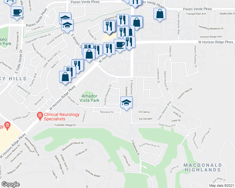 map of restaurants, bars, coffee shops, grocery stores, and more near 1409 Colfax Creek Street in Henderson