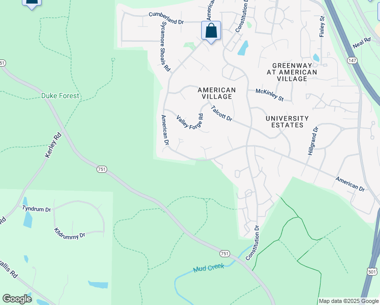 map of restaurants, bars, coffee shops, grocery stores, and more near 17 Alamo Court in Durham