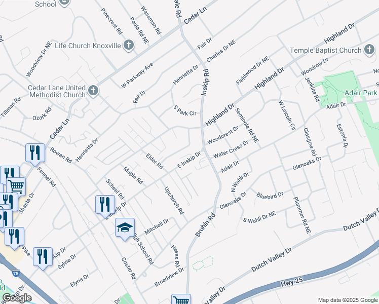 map of restaurants, bars, coffee shops, grocery stores, and more near 955 Micro Way in Knoxville