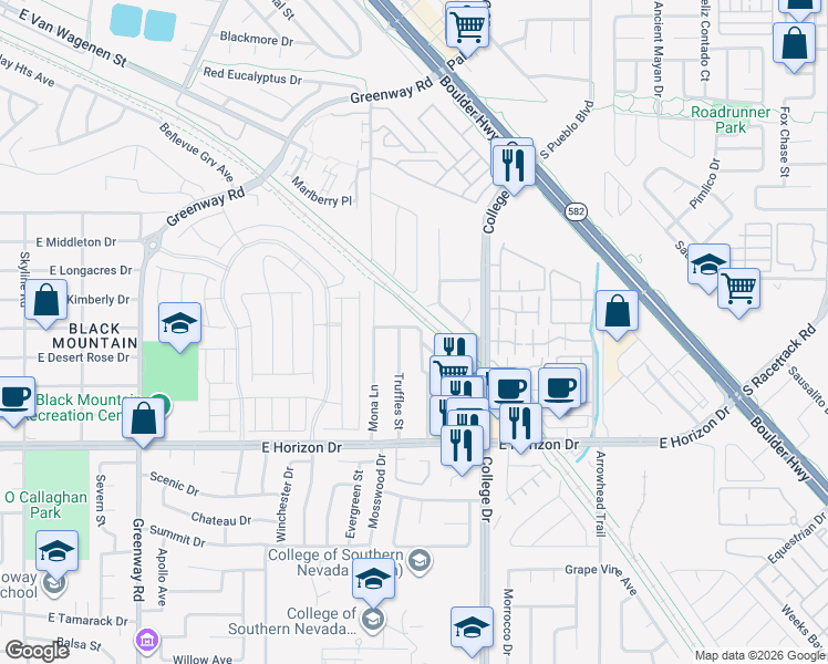 map of restaurants, bars, coffee shops, grocery stores, and more near 533 Old Highlands Street in Henderson