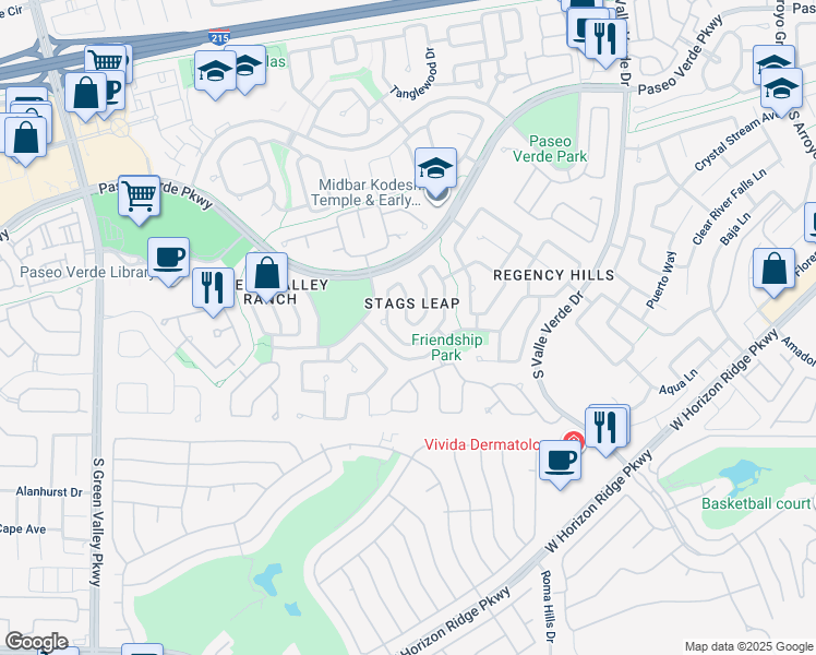 map of restaurants, bars, coffee shops, grocery stores, and more near 280 Horizon Pointe Circle in Henderson