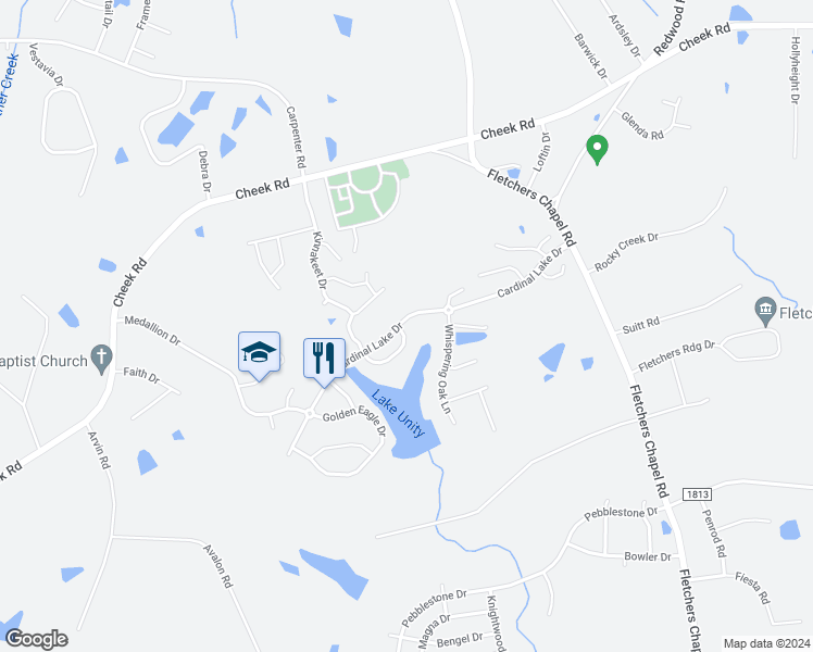 map of restaurants, bars, coffee shops, grocery stores, and more near 2160 Scarlet Sage Drive in Durham