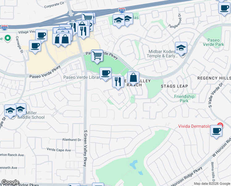 map of restaurants, bars, coffee shops, grocery stores, and more near 284 Sunstar Court in Henderson