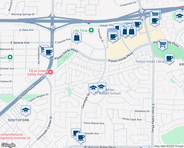 map of restaurants, bars, coffee shops, grocery stores, and more near 2451 Wholesome Terrace in Henderson