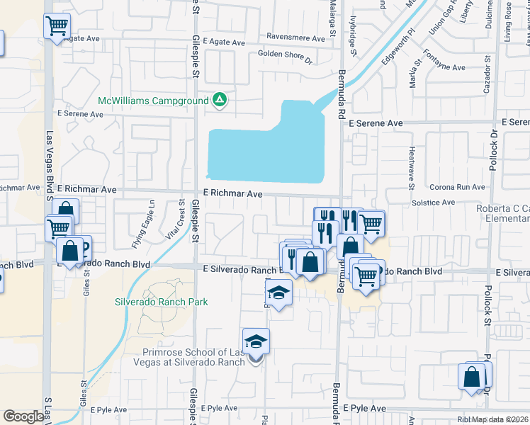 map of restaurants, bars, coffee shops, grocery stores, and more near 9548 Windsor Forest Court in Las Vegas