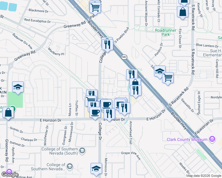 map of restaurants, bars, coffee shops, grocery stores, and more near 727 Heritage Vista Avenue in Henderson