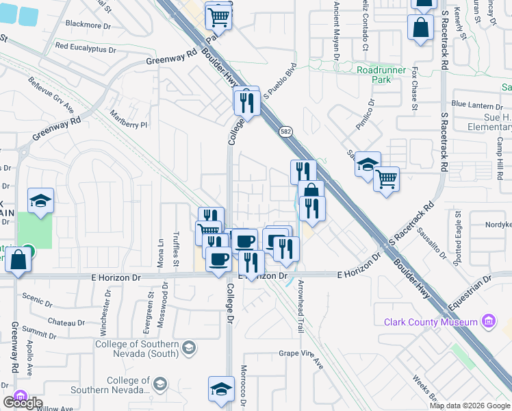 map of restaurants, bars, coffee shops, grocery stores, and more near 727 Heritage Vista Avenue in Henderson