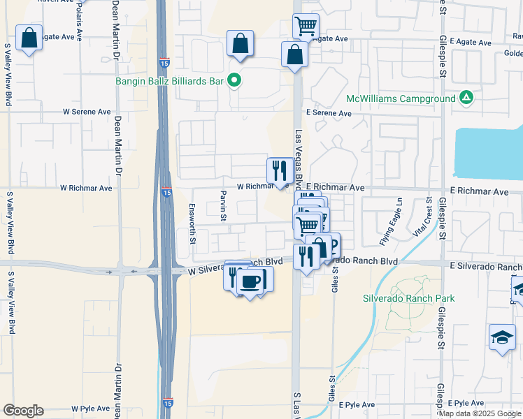 map of restaurants, bars, coffee shops, grocery stores, and more near 9542 Friant Street in Las Vegas
