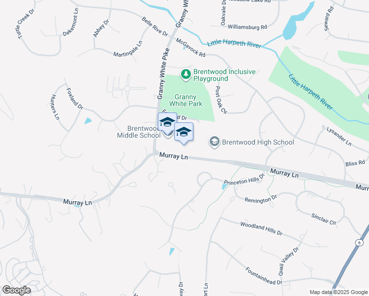 map of restaurants, bars, coffee shops, grocery stores, and more near 5304 Murray Lane in Brentwood