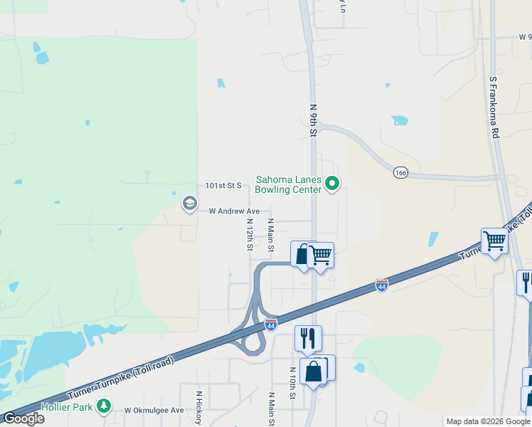 map of restaurants, bars, coffee shops, grocery stores, and more near 1434 North Main Street in Sapulpa
