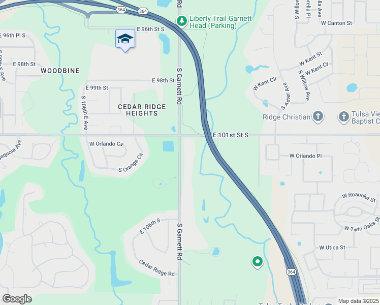 map of restaurants, bars, coffee shops, grocery stores, and more near 10107 South Garnett Road in Broken Arrow