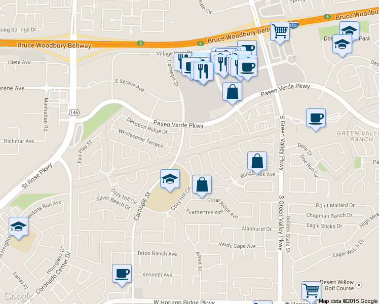map of restaurants, bars, coffee shops, grocery stores, and more near 2177 Hidden Ranch Terrace in Henderson