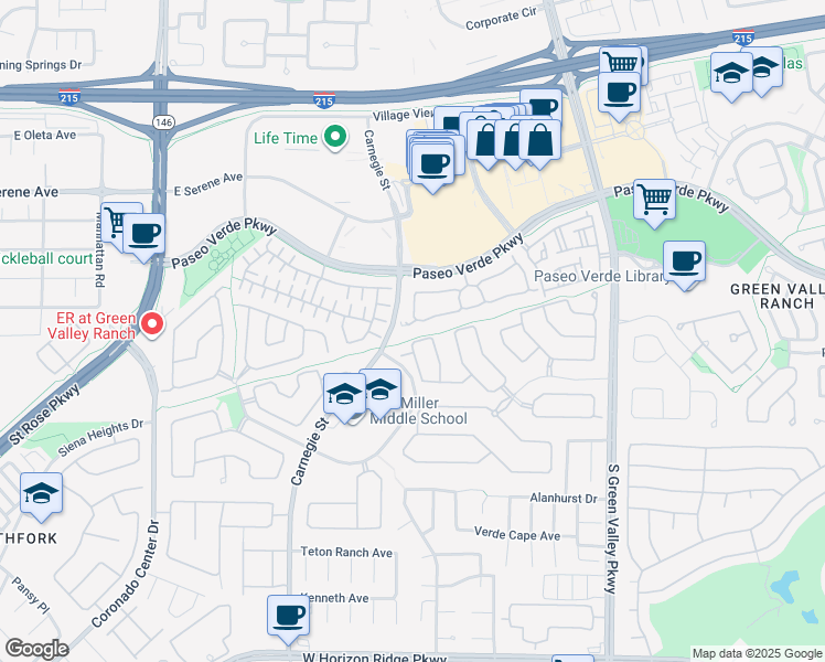 map of restaurants, bars, coffee shops, grocery stores, and more near 2177 Hidden Ranch Terrace in Henderson