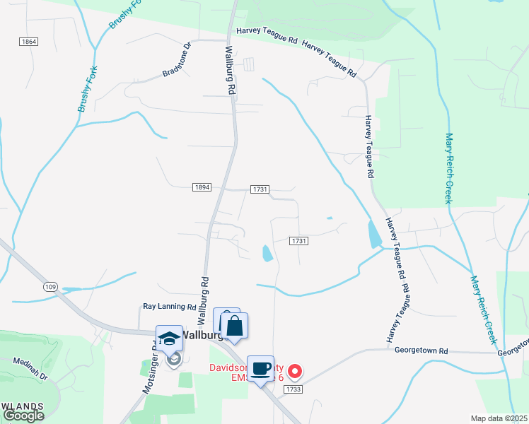 map of restaurants, bars, coffee shops, grocery stores, and more near 450 Reece Road in Winston-Salem