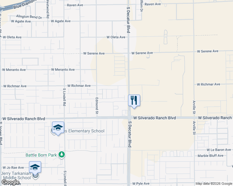 map of restaurants, bars, coffee shops, grocery stores, and more near 9549 Granville Bridge Street in Las Vegas